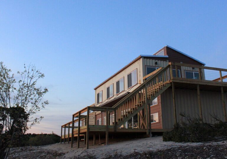 two story farmhouse made of container