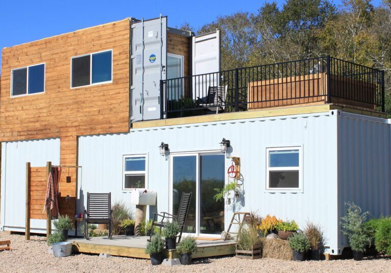 family build two story container home